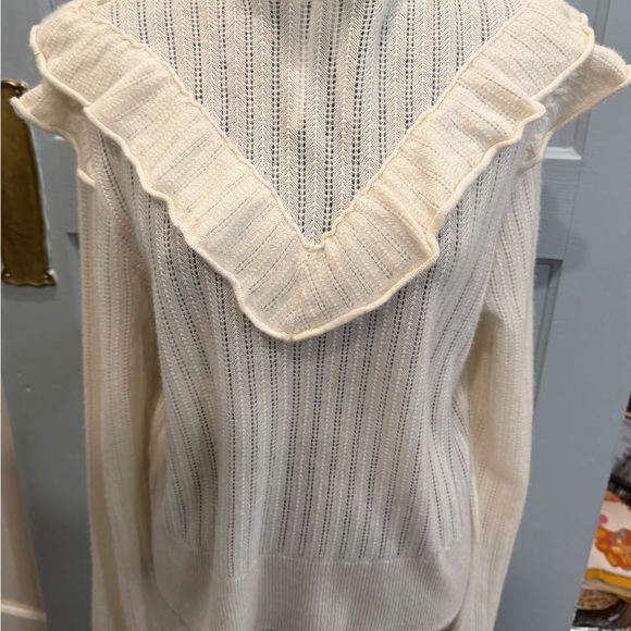 Anthropologie Cashmere Collection Victoria Ruffle Pullover Sweater Ivory Sz Xl - Picture 6 of 9